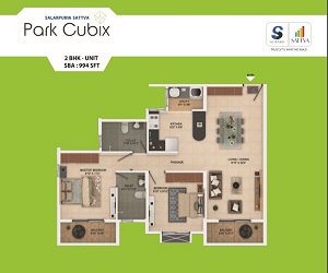 Salarpuria Sattva Park Cubix 2 BHK Floor Plan