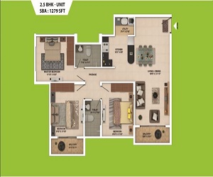 Salarpuria Sattva Park Cubix 2.5 BHK Floor Plan