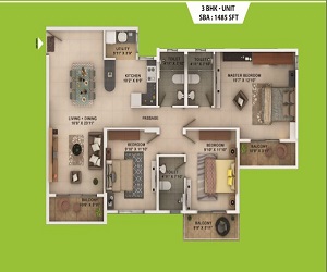 Salarpuria Sattva Park Cubix 3 BHK Floor Plan